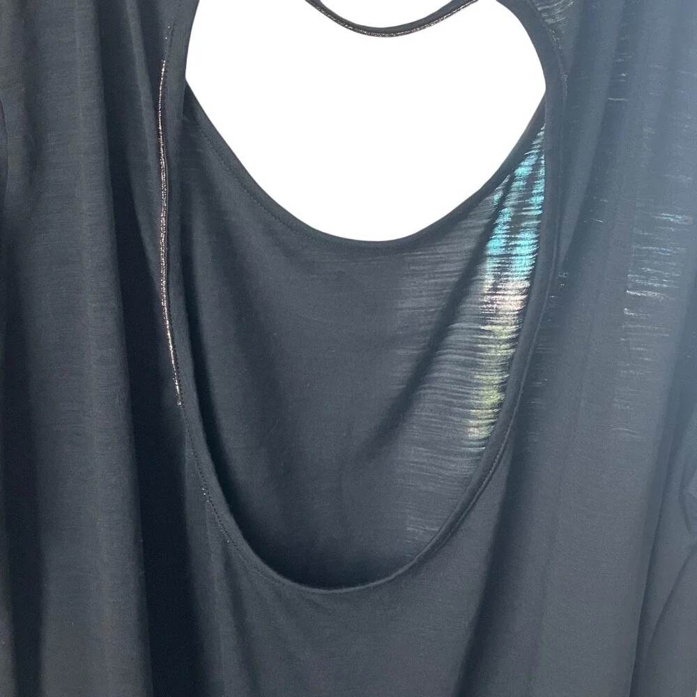 Nike Womens Black Open Back Short Sleeve Yoga‎ Top Metallic Trim Relaxed Fit XL